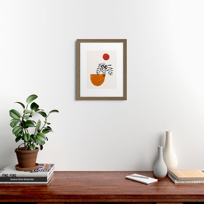 Autumn Vine' Minimal Mid Century Abstract Shapes With Floral Plant Motif Boho Vintage Paper Collage Line Drawing Framed Art Print