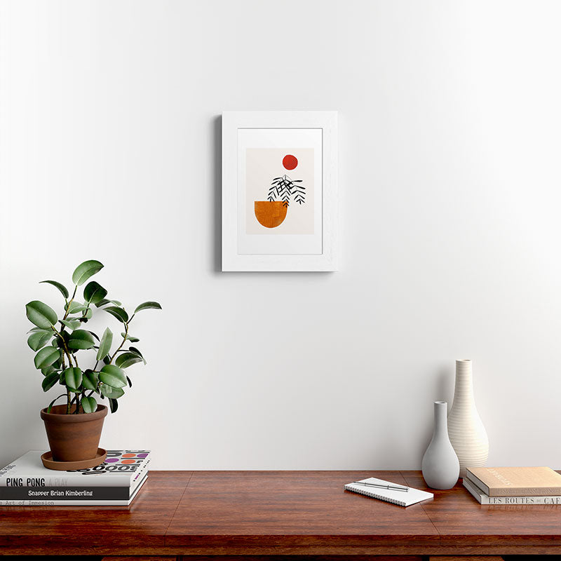 Autumn Vine' Minimal Mid Century Abstract Shapes With Floral Plant Motif Boho Vintage Paper Collage Line Drawing Framed Art Print