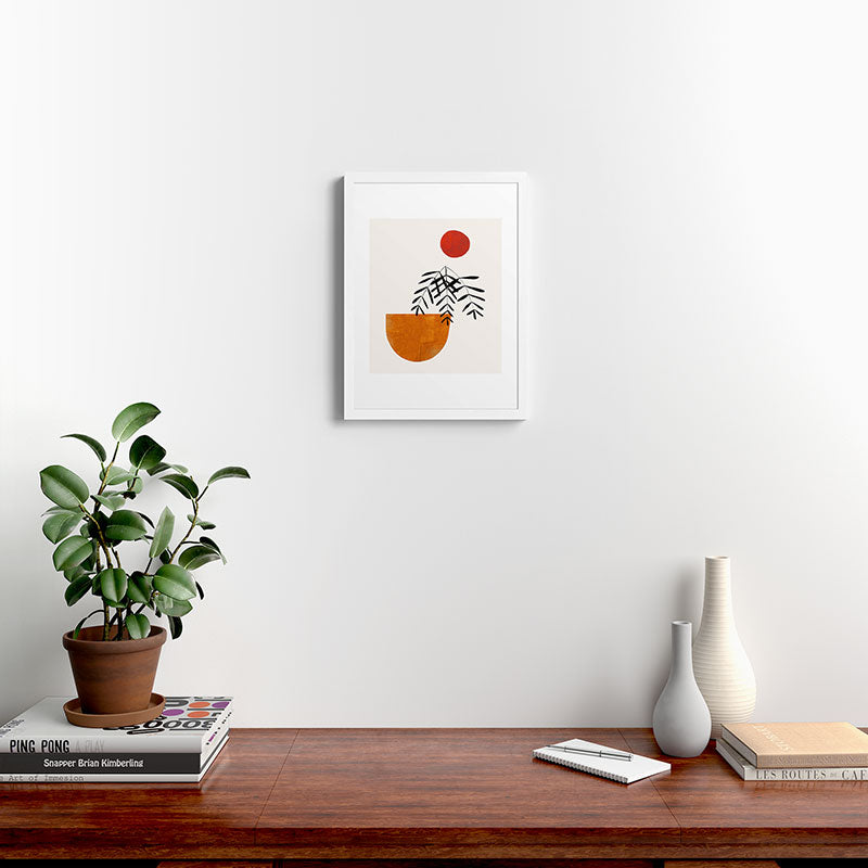 Autumn Vine' Minimal Mid Century Abstract Shapes With Floral Plant Motif Boho Vintage Paper Collage Line Drawing Framed Art Print
