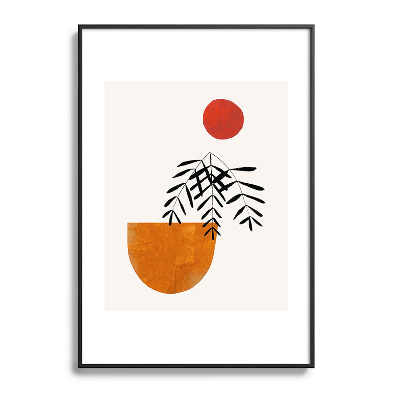 Autumn Vine' Minimal Mid Century Abstract Shapes With Floral Plant Motif Boho Vintage Paper Collage Line Drawing Framed Art Print