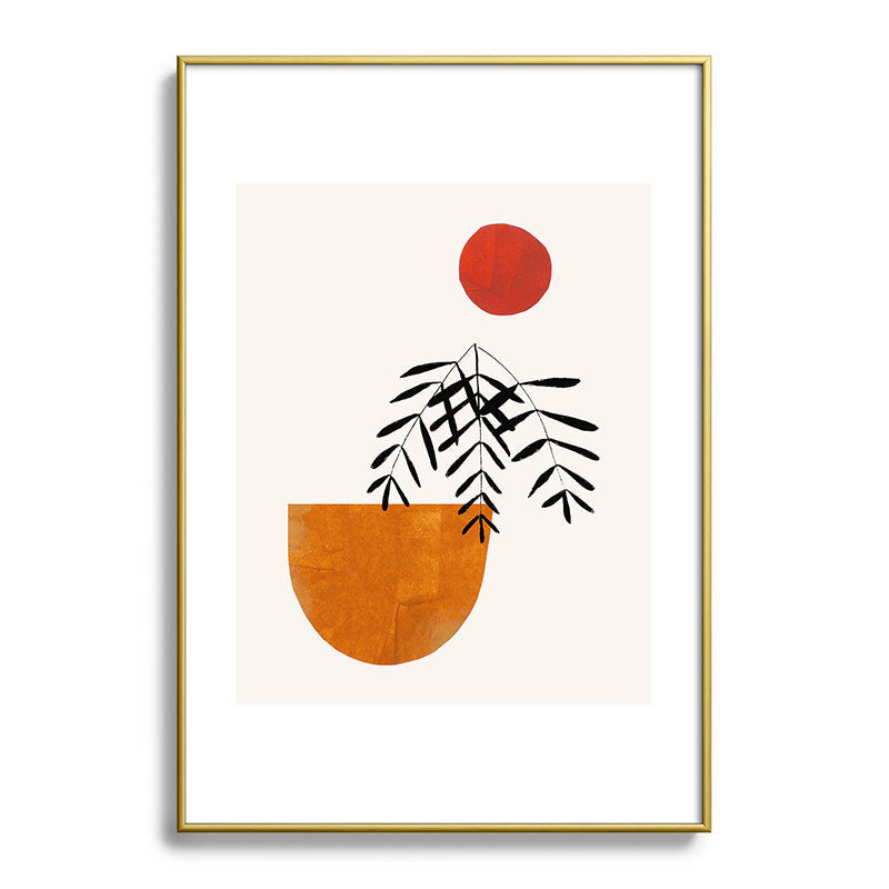 Autumn Vine' Minimal Mid Century Abstract Shapes With Floral Plant Motif Boho Vintage Paper Collage Line Drawing Framed Art Print
