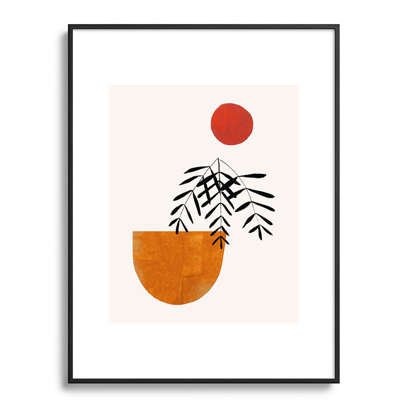 Autumn Vine' Minimal Mid Century Abstract Shapes With Floral Plant Motif Boho Vintage Paper Collage Line Drawing Framed Art Print