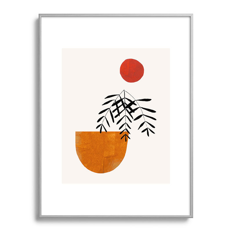 Autumn Vine' Minimal Mid Century Abstract Shapes With Floral Plant Motif Boho Vintage Paper Collage Line Drawing Framed Art Print