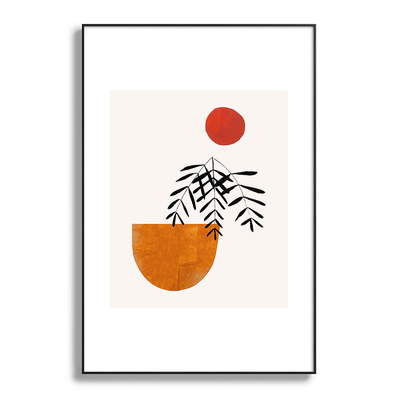 Autumn Vine' Minimal Mid Century Abstract Shapes With Floral Plant Motif Boho Vintage Paper Collage Line Drawing Framed Art Print