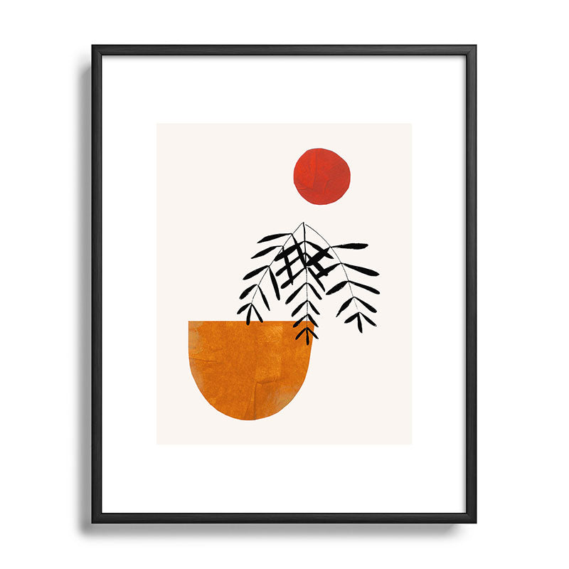 Autumn Vine' Minimal Mid Century Abstract Shapes With Floral Plant Motif Boho Vintage Paper Collage Line Drawing Framed Art Print