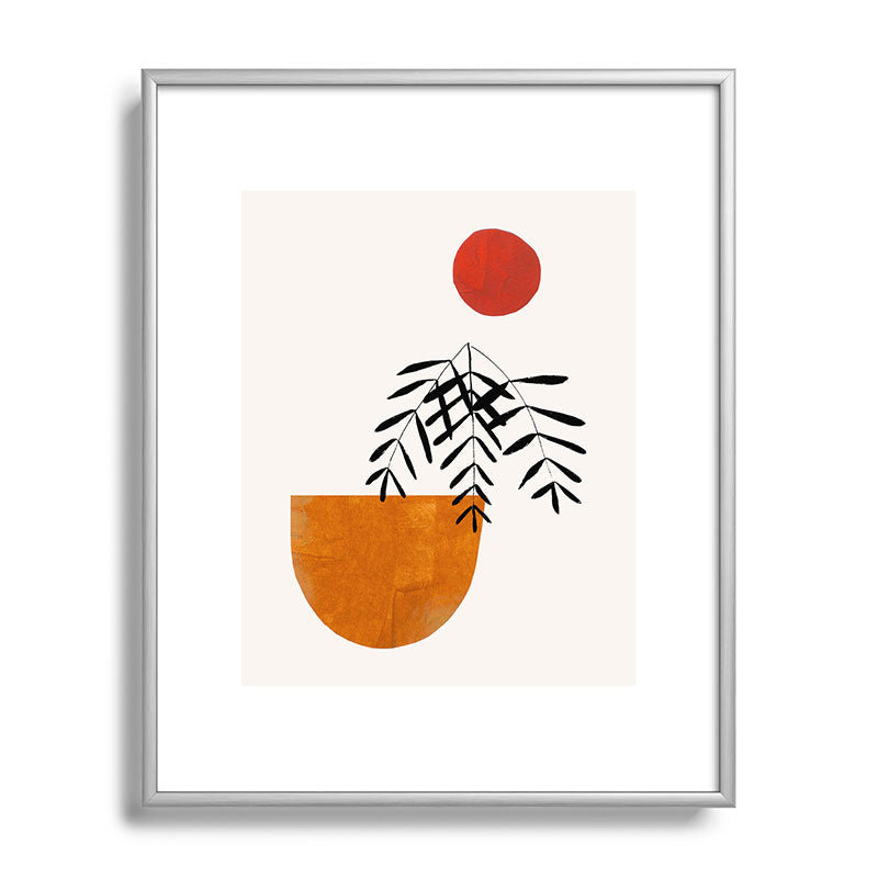 Autumn Vine' Minimal Mid Century Abstract Shapes With Floral Plant Motif Boho Vintage Paper Collage Line Drawing Framed Art Print