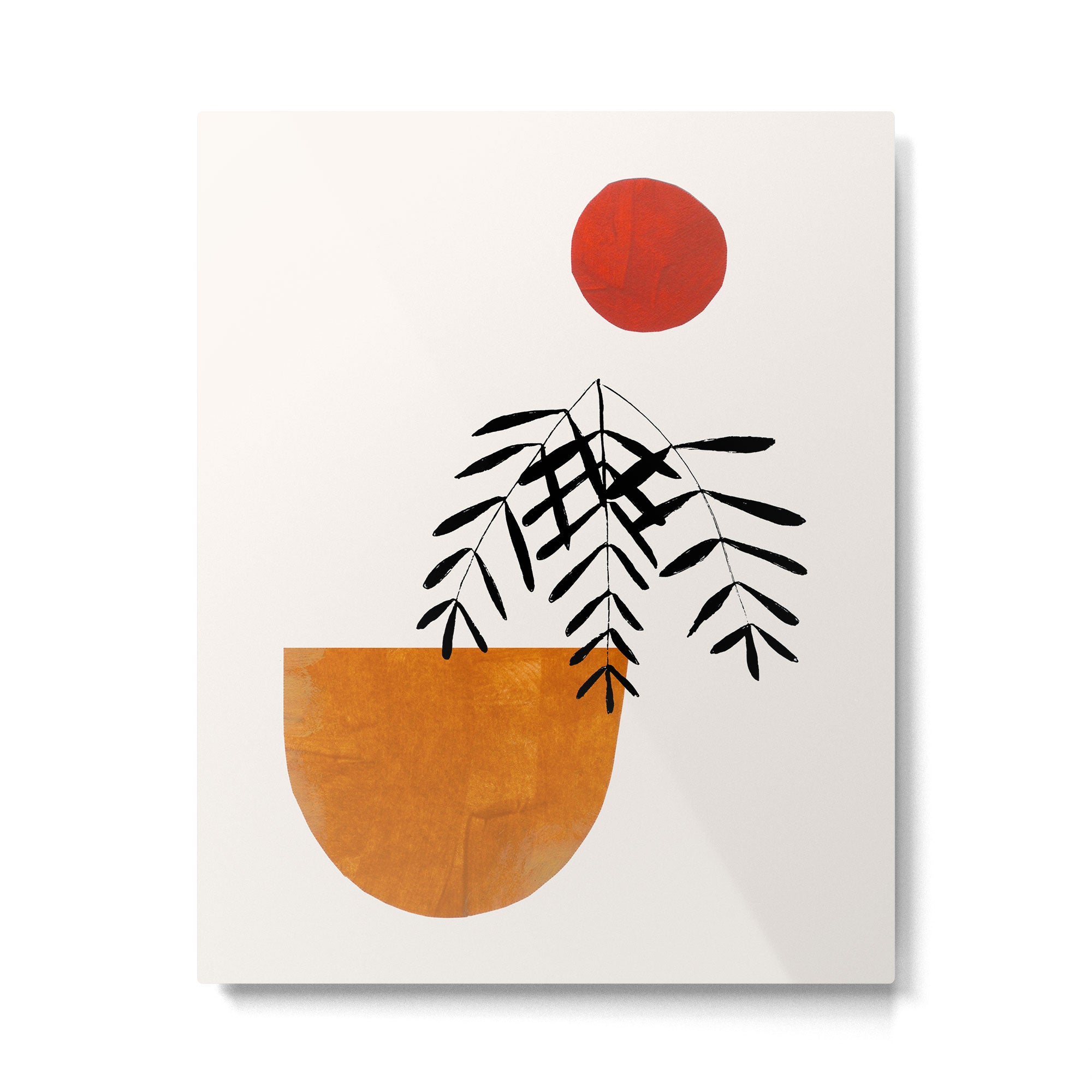 Autumn Vine' Minimal Mid Century Abstract Shapes With Floral Plant Motif Boho Vintage Paper Collage Line Drawing Metal Print