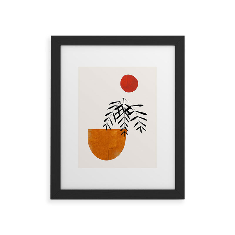 Autumn Vine' Minimal Mid Century Abstract Shapes With Floral Plant Motif Boho Vintage Paper Collage Line Drawing Framed Art Print