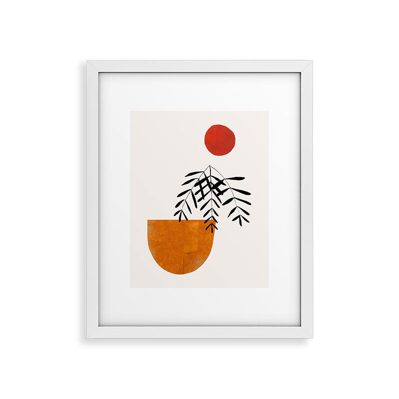 Autumn Vine' Minimal Mid Century Abstract Shapes With Floral Plant Motif Boho Vintage Paper Collage Line Drawing Framed Art Print