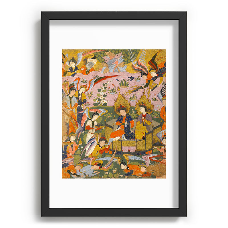 (Book of omens) Angels bow before Adam and Eve in Paradise Islamic Antique Art  Framed Art Print