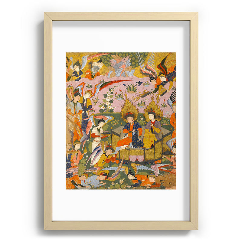 (Book of omens) Angels bow before Adam and Eve in Paradise Islamic Antique Art  Framed Art Print