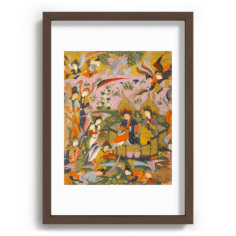 (Book of omens) Angels bow before Adam and Eve in Paradise Islamic Antique Art  Framed Art Print