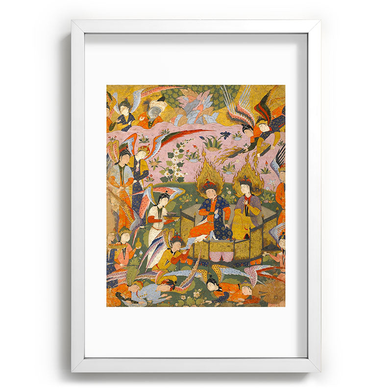 (Book of omens) Angels bow before Adam and Eve in Paradise Islamic Antique Art  Framed Art Print