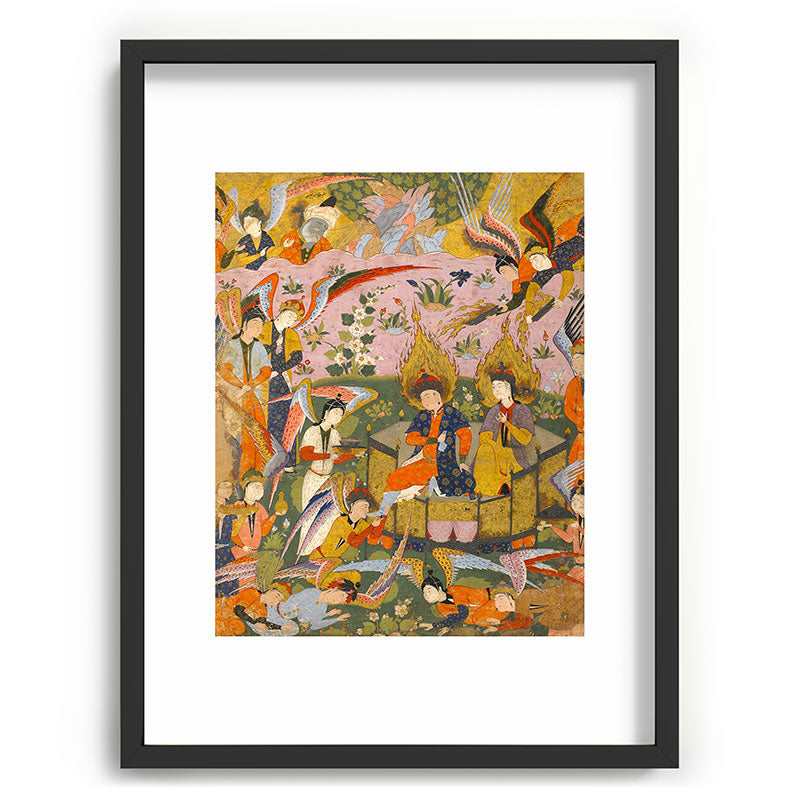 (Book of omens) Angels bow before Adam and Eve in Paradise Islamic Antique Art  Framed Art Print