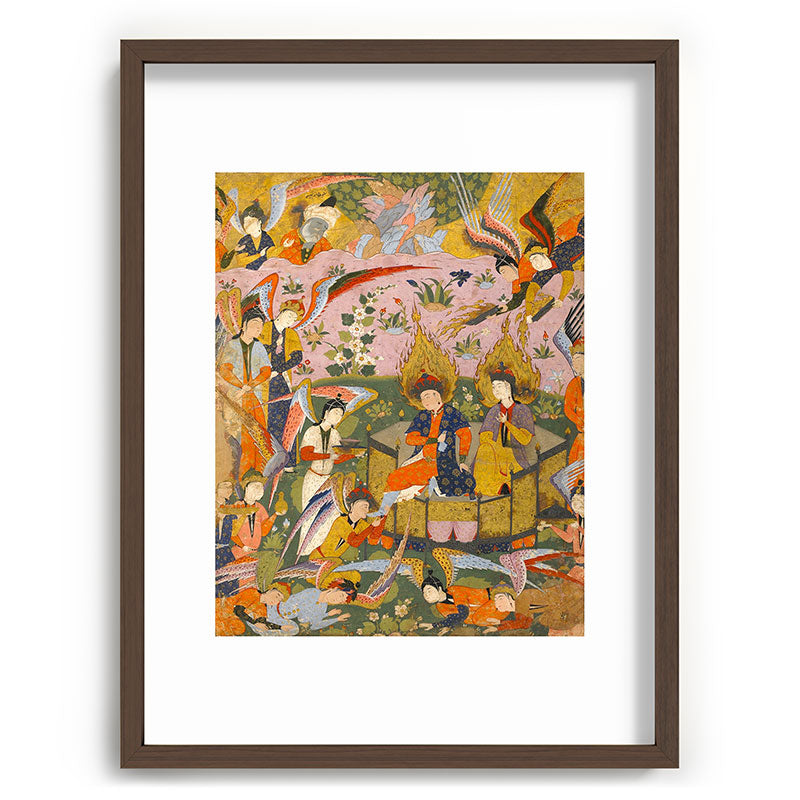 (Book of omens) Angels bow before Adam and Eve in Paradise Islamic Antique Art  Framed Art Print