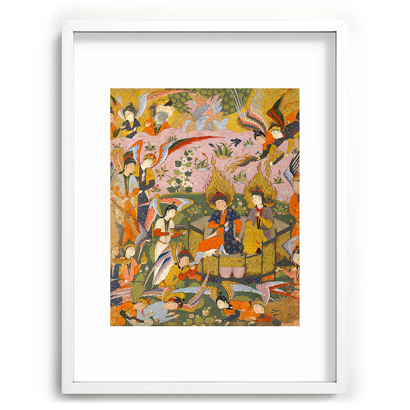 (Book of omens) Angels bow before Adam and Eve in Paradise Islamic Antique Art  Framed Art Print