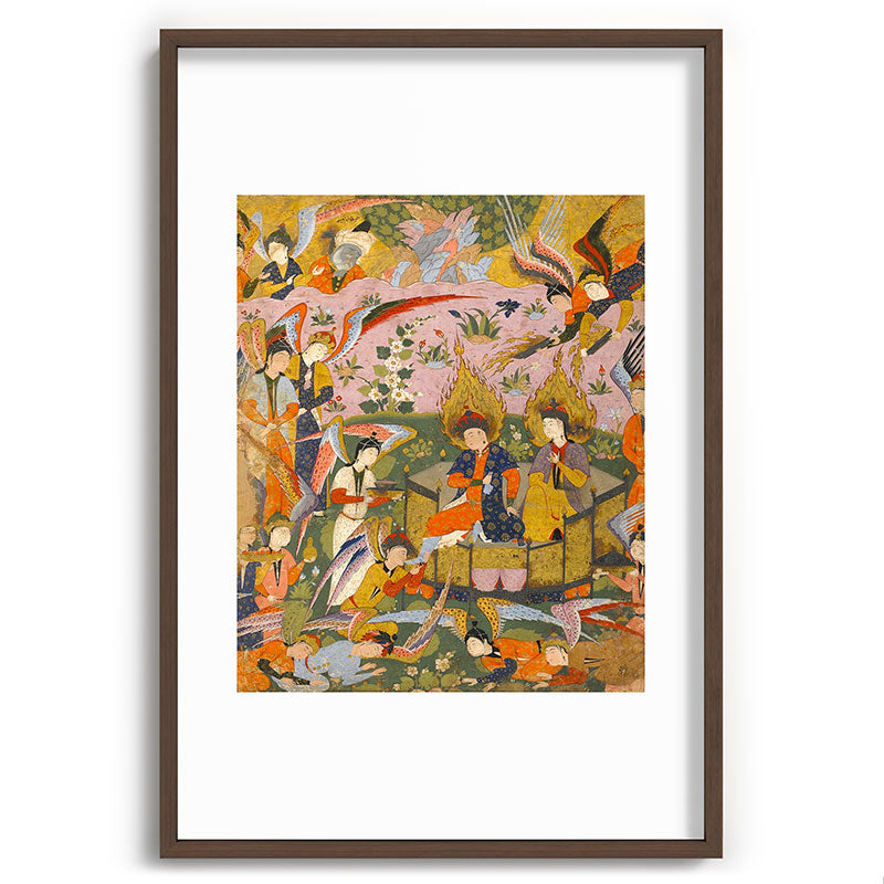 (Book of omens) Angels bow before Adam and Eve in Paradise Islamic Antique Art  Framed Art Print