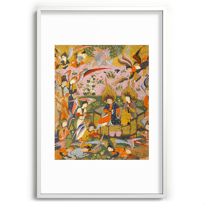 (Book of omens) Angels bow before Adam and Eve in Paradise Islamic Antique Art  Framed Art Print