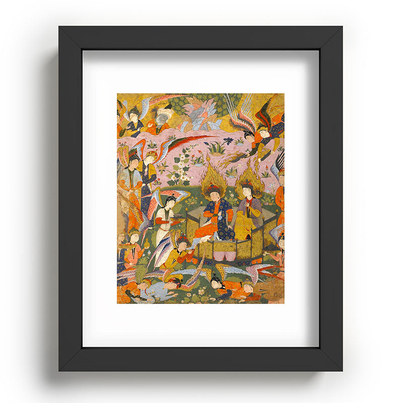 (Book of omens) Angels bow before Adam and Eve in Paradise Islamic Antique Art  Framed Art Print