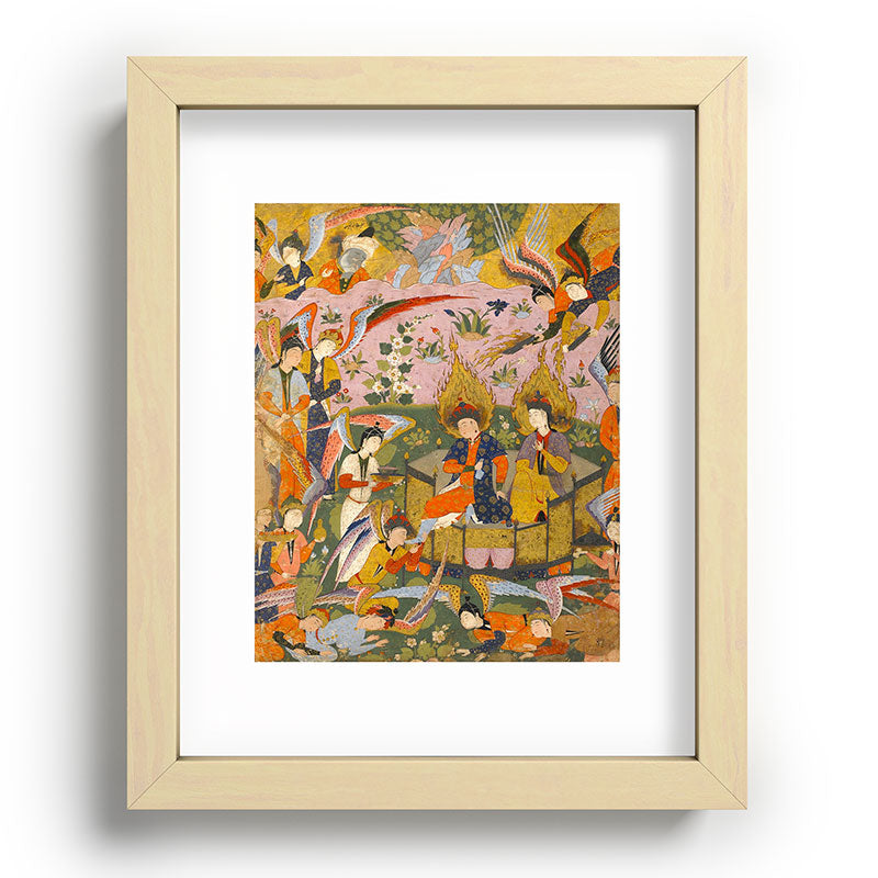 (Book of omens) Angels bow before Adam and Eve in Paradise Islamic Antique Art  Framed Art Print