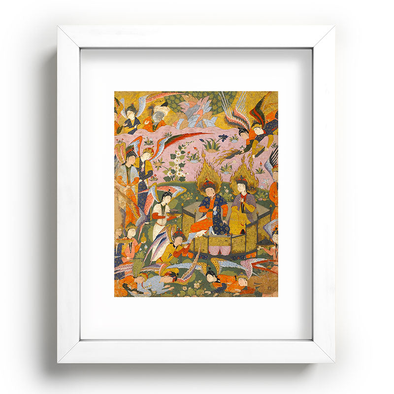 (Book of omens) Angels bow before Adam and Eve in Paradise Islamic Antique Art  Framed Art Print