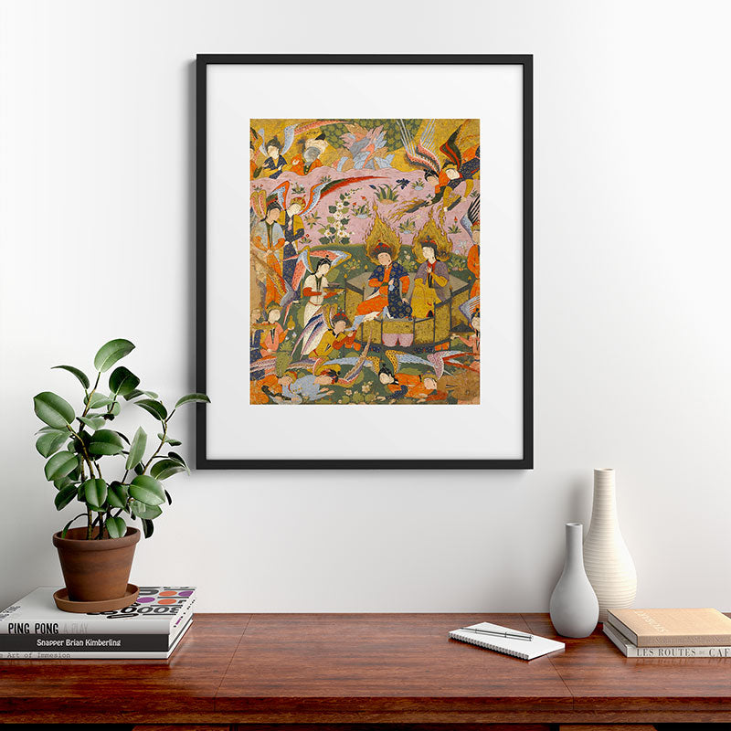 (Book of omens) Angels bow before Adam and Eve in Paradise Islamic Antique Art  Framed Art Print