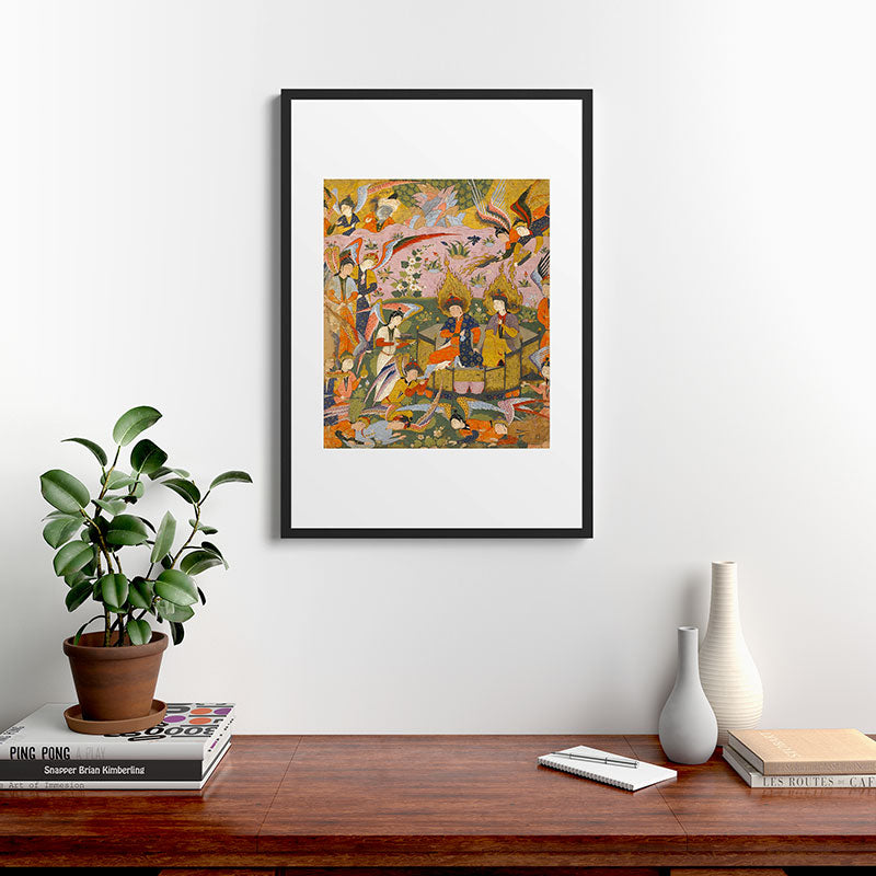 (Book of omens) Angels bow before Adam and Eve in Paradise Islamic Antique Art  Framed Art Print