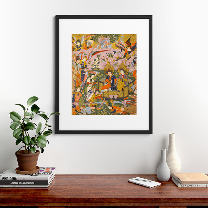 (Book of omens) Angels bow before Adam and Eve in Paradise Islamic Antique Art  Framed Art Print