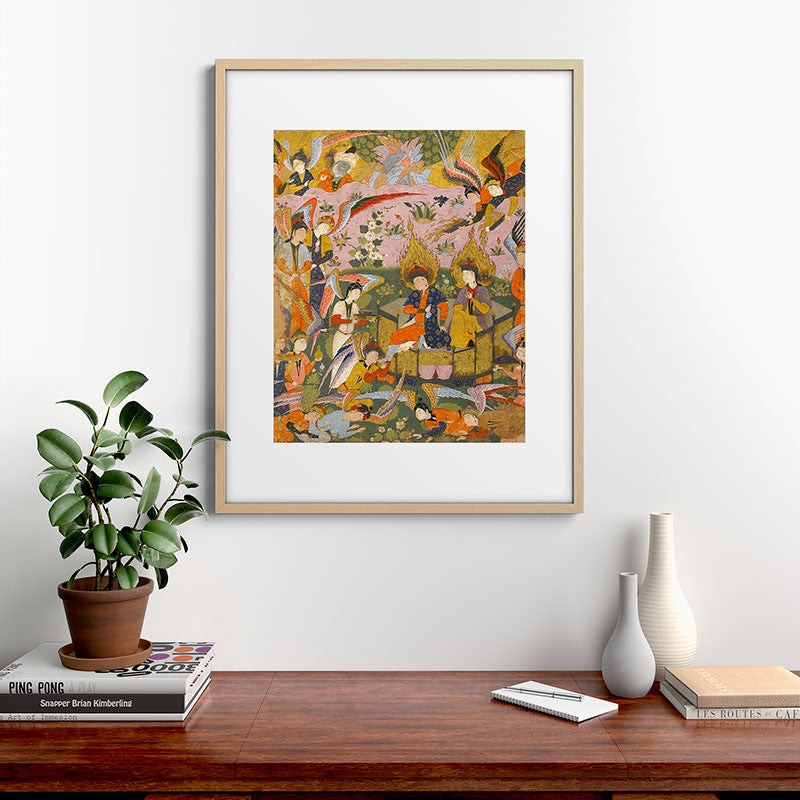 (Book of omens) Angels bow before Adam and Eve in Paradise Islamic Antique Art  Framed Art Print