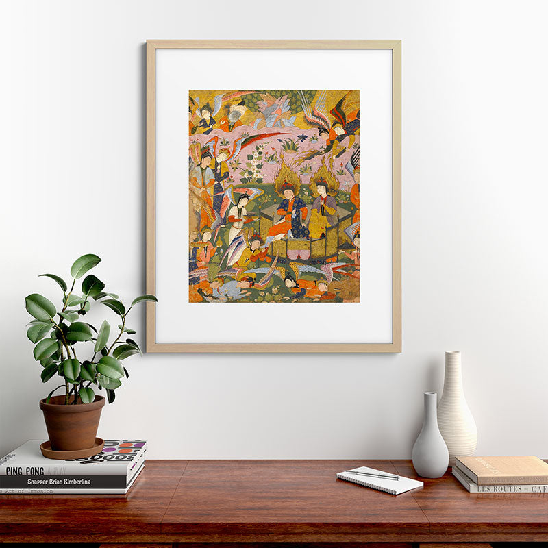 (Book of omens) Angels bow before Adam and Eve in Paradise Islamic Antique Art  Framed Art Print