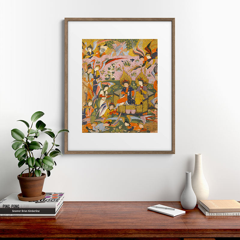 (Book of omens) Angels bow before Adam and Eve in Paradise Islamic Antique Art  Framed Art Print