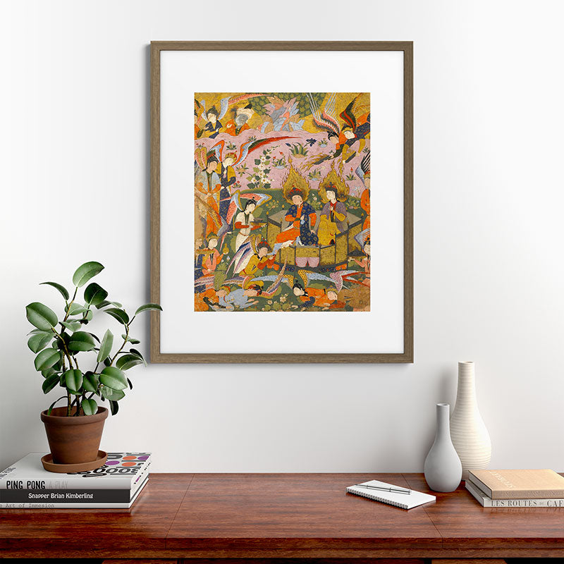(Book of omens) Angels bow before Adam and Eve in Paradise Islamic Antique Art  Framed Art Print