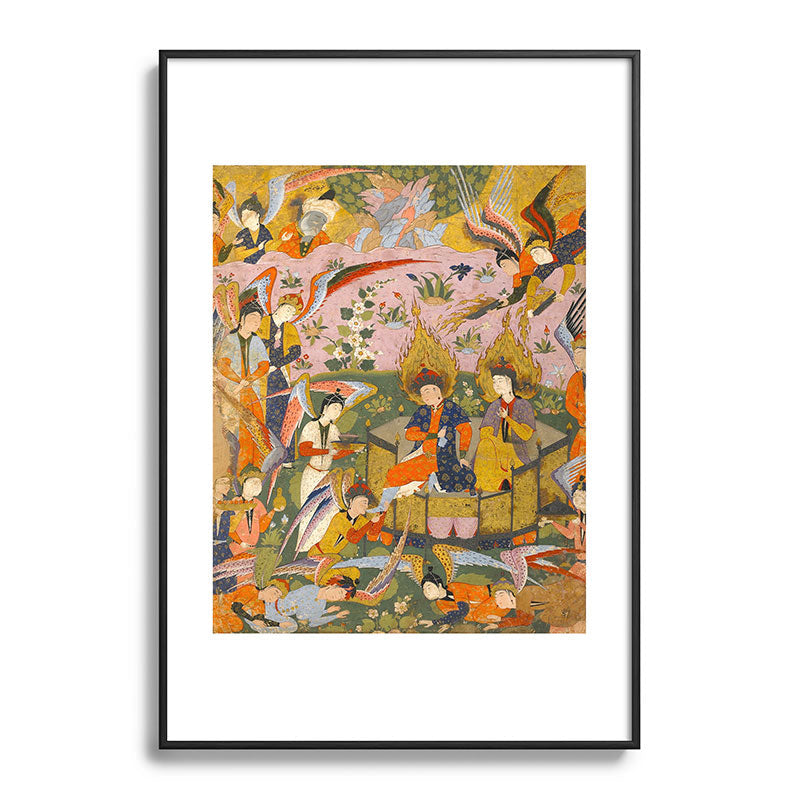 (Book of omens) Angels bow before Adam and Eve in Paradise Islamic Antique Art  Framed Art Print
