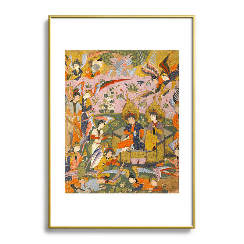 (Book of omens) Angels bow before Adam and Eve in Paradise Islamic Antique Art  Framed Art Print