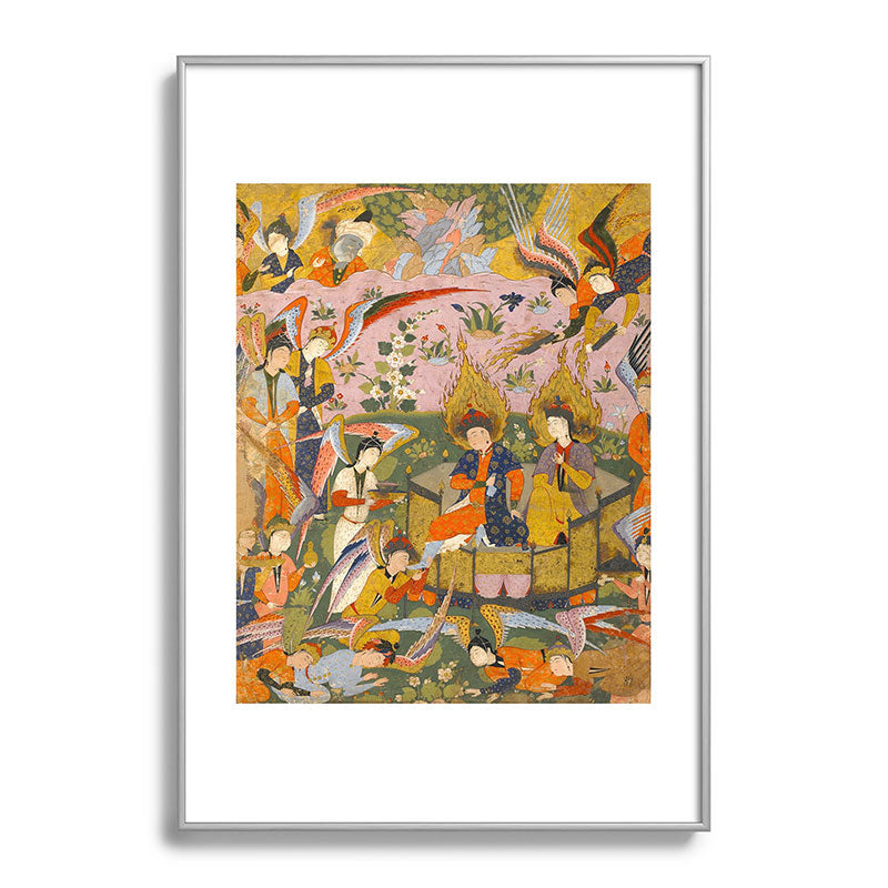 (Book of omens) Angels bow before Adam and Eve in Paradise Islamic Antique Art  Framed Art Print