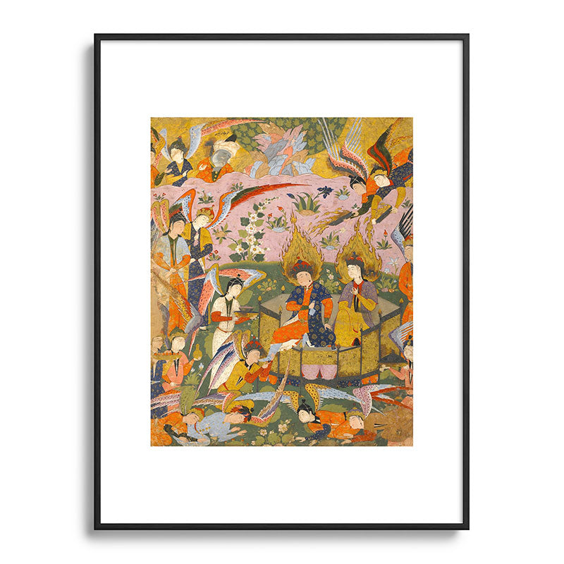 (Book of omens) Angels bow before Adam and Eve in Paradise Islamic Antique Art  Framed Art Print