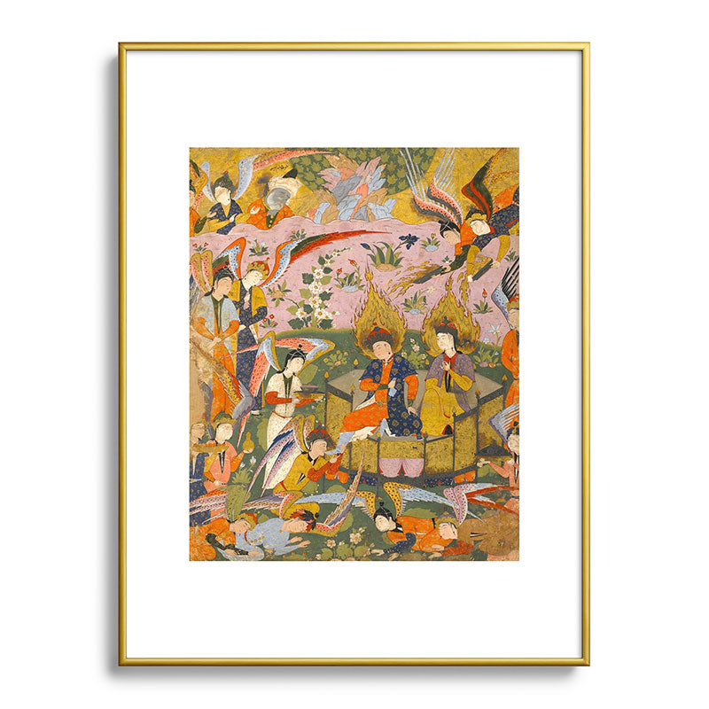 (Book of omens) Angels bow before Adam and Eve in Paradise Islamic Antique Art  Framed Art Print