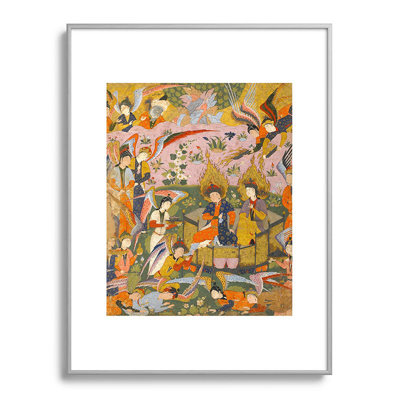 (Book of omens) Angels bow before Adam and Eve in Paradise Islamic Antique Art  Framed Art Print