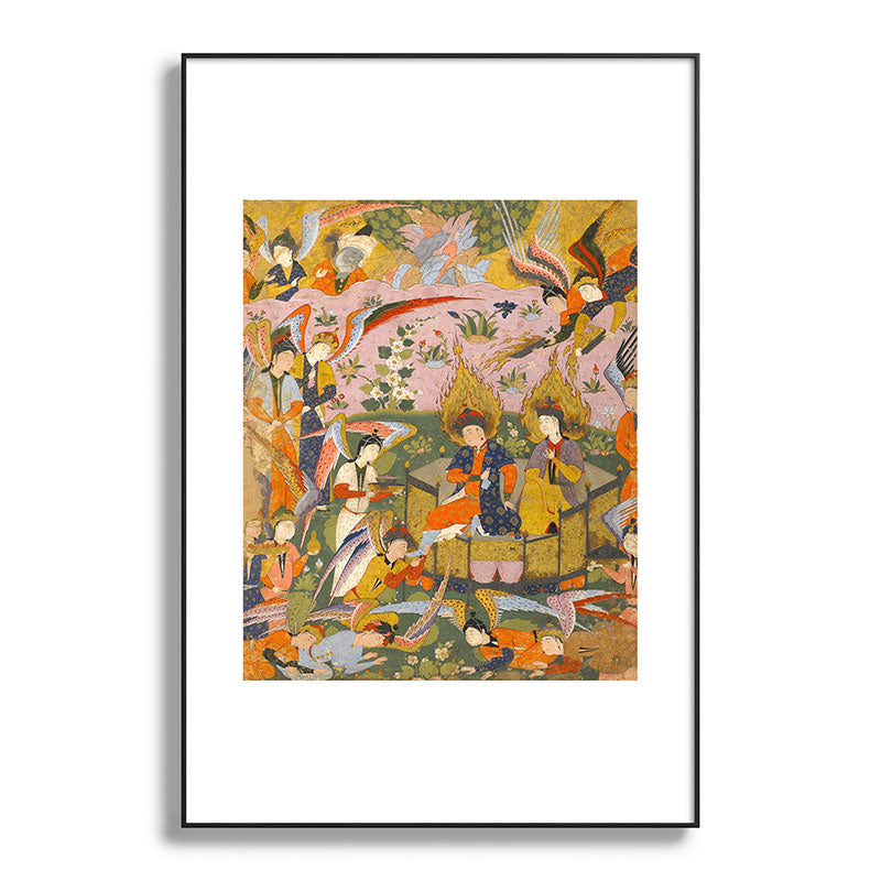 (Book of omens) Angels bow before Adam and Eve in Paradise Islamic Antique Art  Framed Art Print