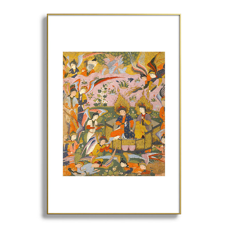 (Book of omens) Angels bow before Adam and Eve in Paradise Islamic Antique Art  Framed Art Print