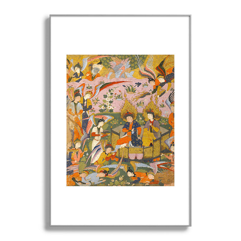 (Book of omens) Angels bow before Adam and Eve in Paradise Islamic Antique Art  Framed Art Print