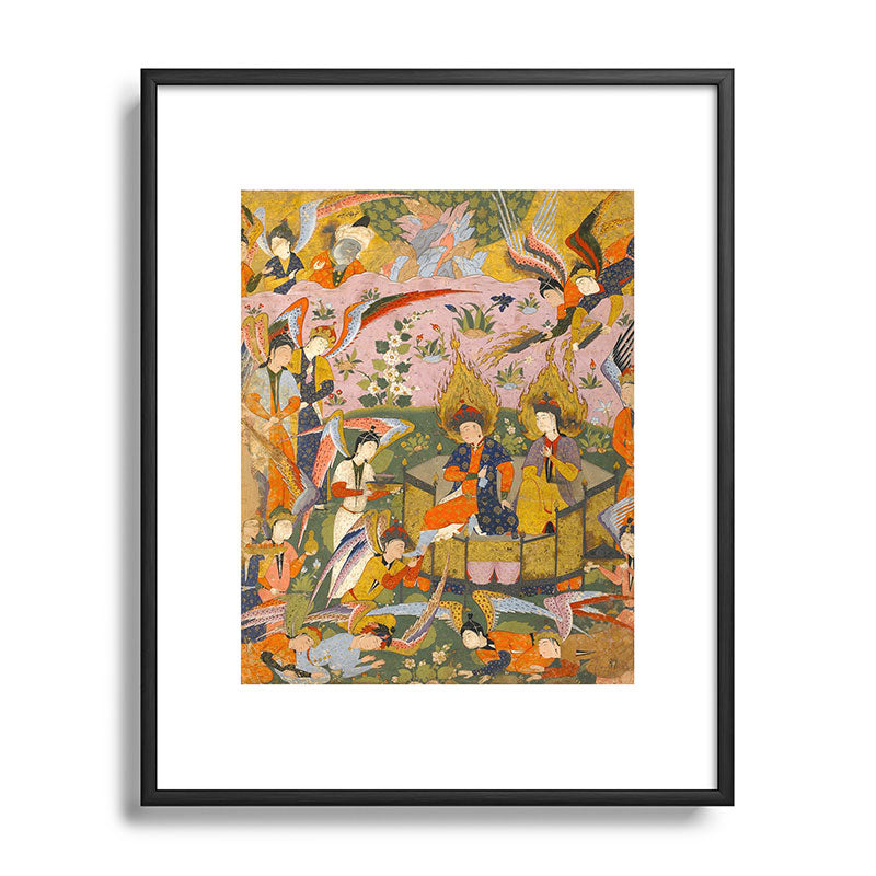 (Book of omens) Angels bow before Adam and Eve in Paradise Islamic Antique Art  Framed Art Print