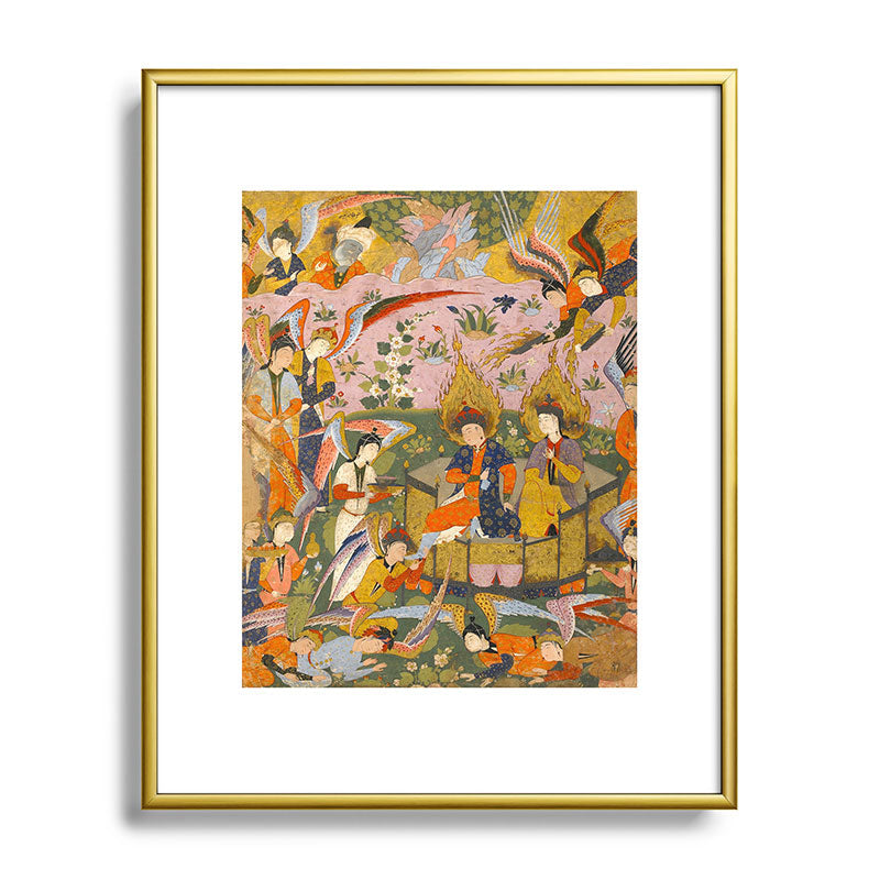 (Book of omens) Angels bow before Adam and Eve in Paradise Islamic Antique Art  Framed Art Print