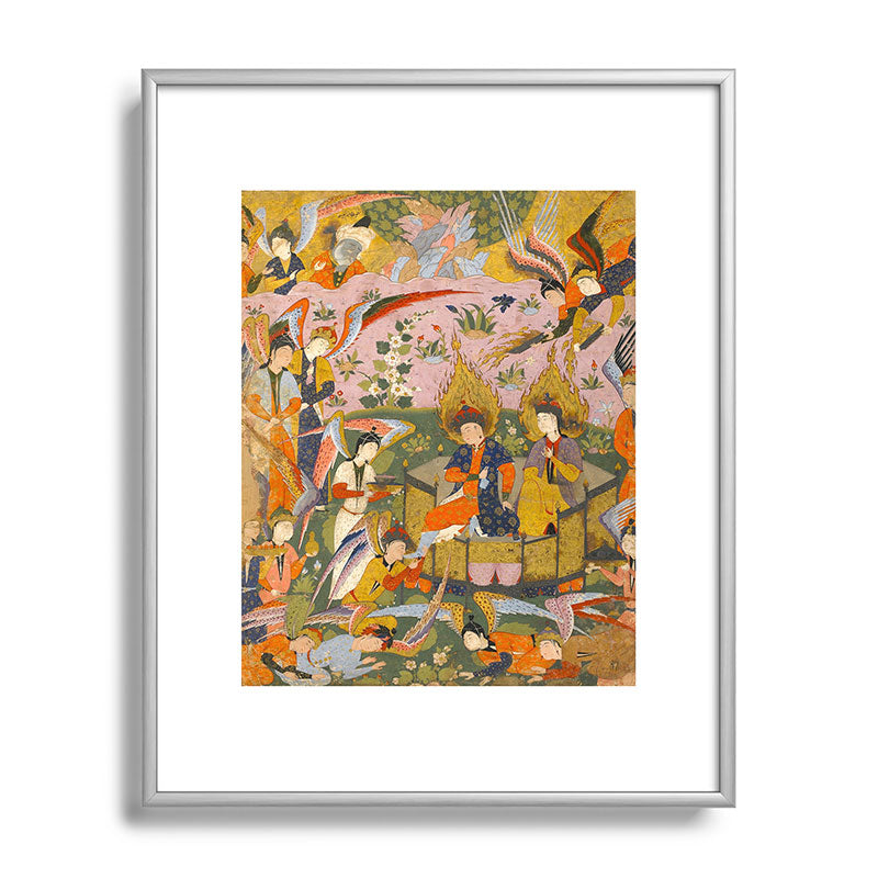 (Book of omens) Angels bow before Adam and Eve in Paradise Islamic Antique Art  Framed Art Print