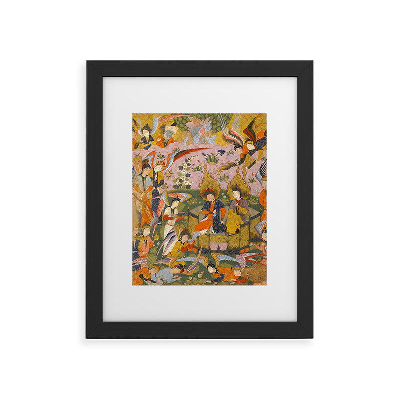 (Book of omens) Angels bow before Adam and Eve in Paradise Islamic Antique Art  Framed Art Print
