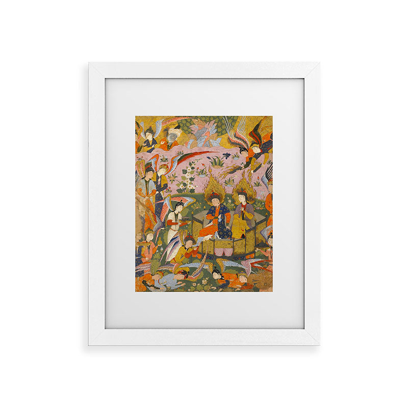 (Book of omens) Angels bow before Adam and Eve in Paradise Islamic Antique Art  Framed Art Print