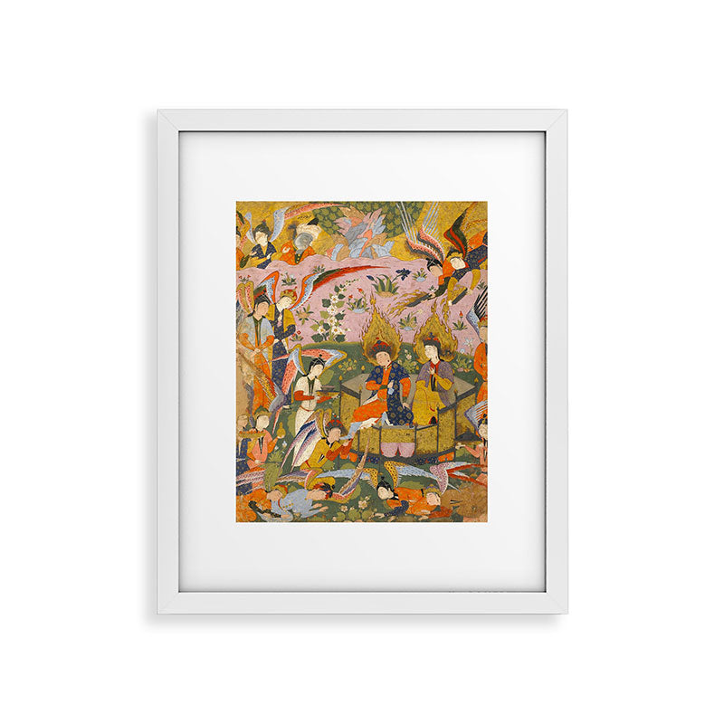(Book of omens) Angels bow before Adam and Eve in Paradise Islamic Antique Art  Framed Art Print