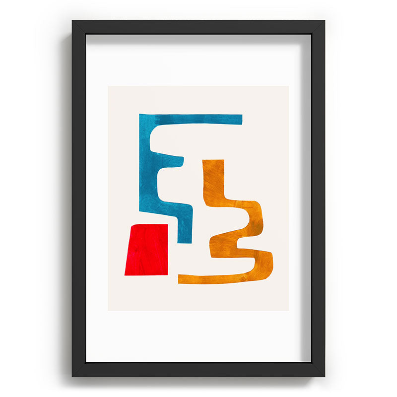 Falling Down' Paper Collage Fun Colorful Shapes Mid Century Minimal Abstract Art by Ejaaz Haniff Framed Art Print