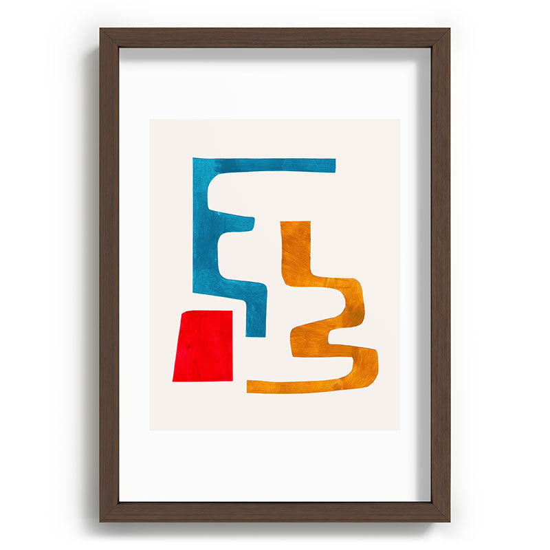 Falling Down' Paper Collage Fun Colorful Shapes Mid Century Minimal Abstract Art by Ejaaz Haniff Framed Art Print