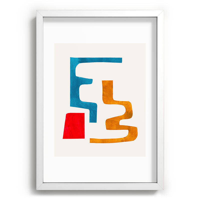 Falling Down' Paper Collage Fun Colorful Shapes Mid Century Minimal Abstract Art by Ejaaz Haniff Framed Art Print